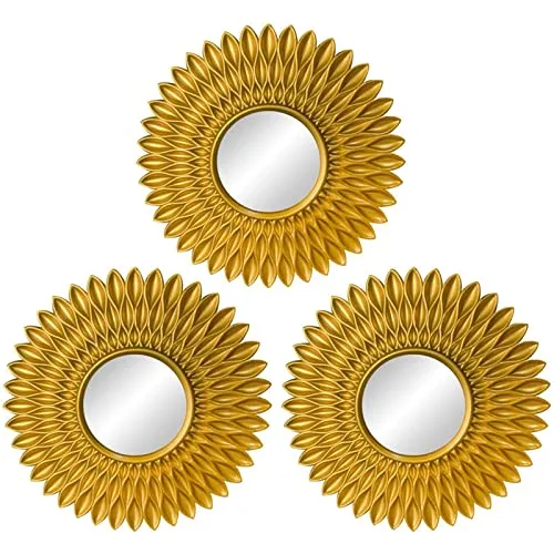 ATORSE® Round Hanging Mirror Home Dresser Decor Wall Mirrors Flower Shaped Gold