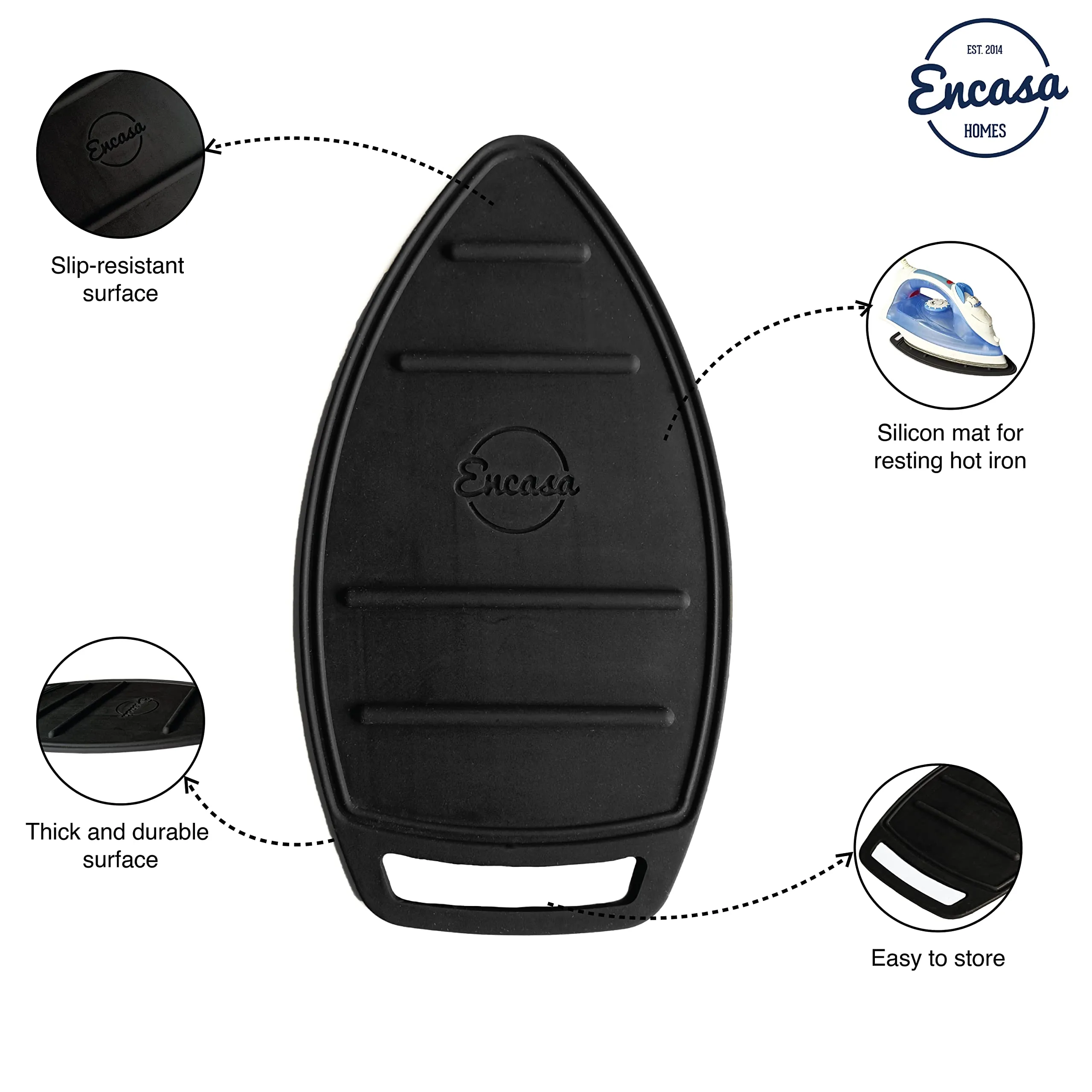 Encasa Homes Silicon Mat for Hot Iron Rest - Heat Resistant, Anti - Slip, Thicker Pad for protecting your Table during Ironing, Non-Burning, Machine Washable, Durable - Black