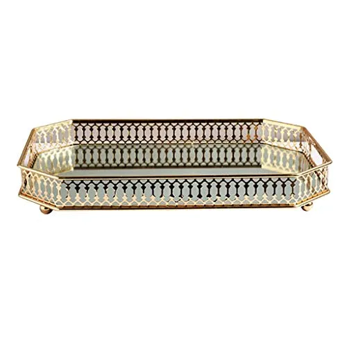 LICHTS Retro Mirrored Vanity Tray Jewelry Perfume Earring Tray Decor Storage Golden
