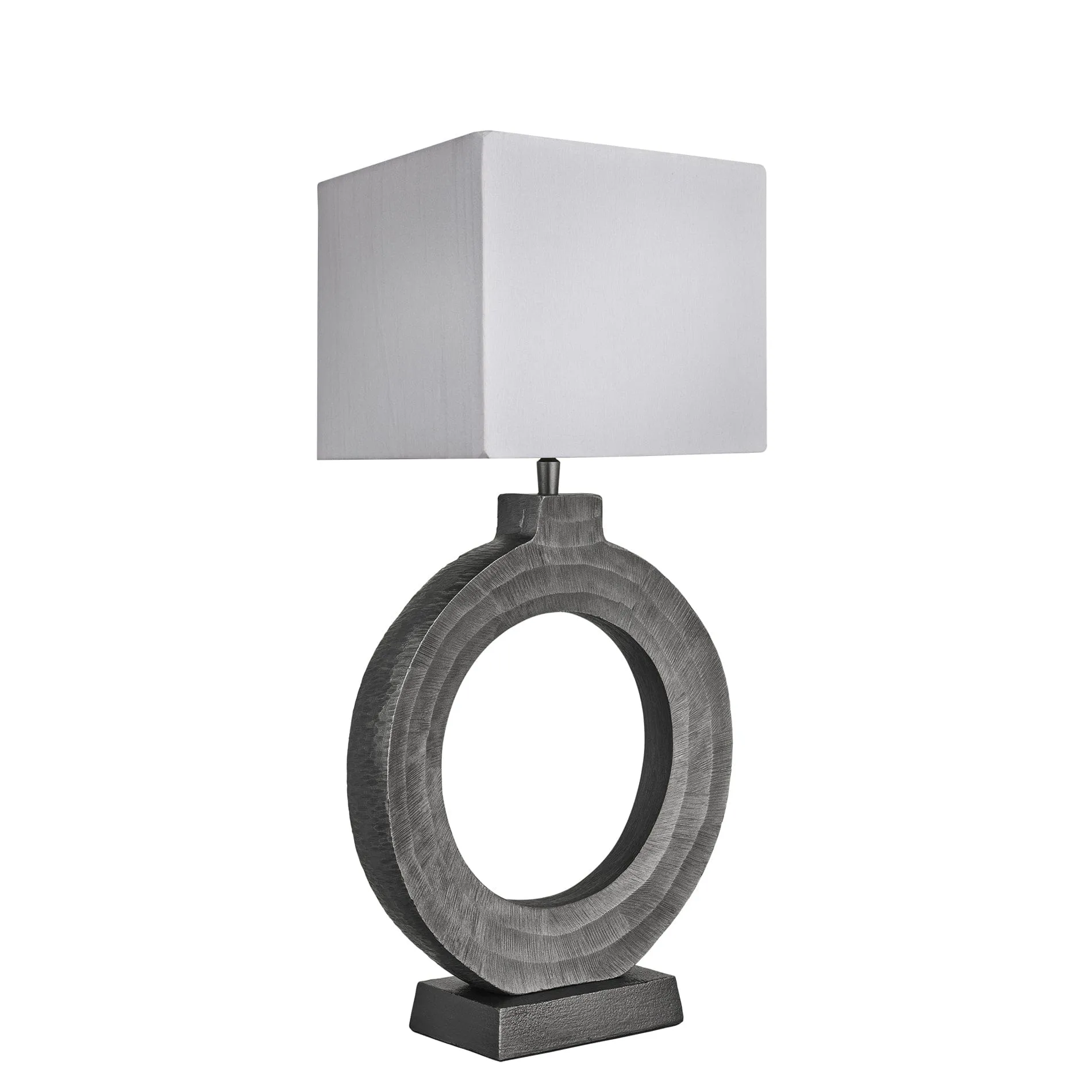 Ornate Circle Table Lamp - Pewter