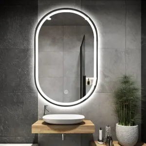 PLAZZIO Capsule Glass Wall Mounted Mirror with Touch Sensor and 3 Led Lights (White, Warm, Natural White) Oval Mirror for Bathroom, Wash Basin (18x24 Inch)